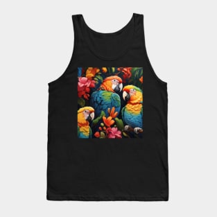 Floral Feathers: Parrot Serenity in a Tropical Garden Tank Top